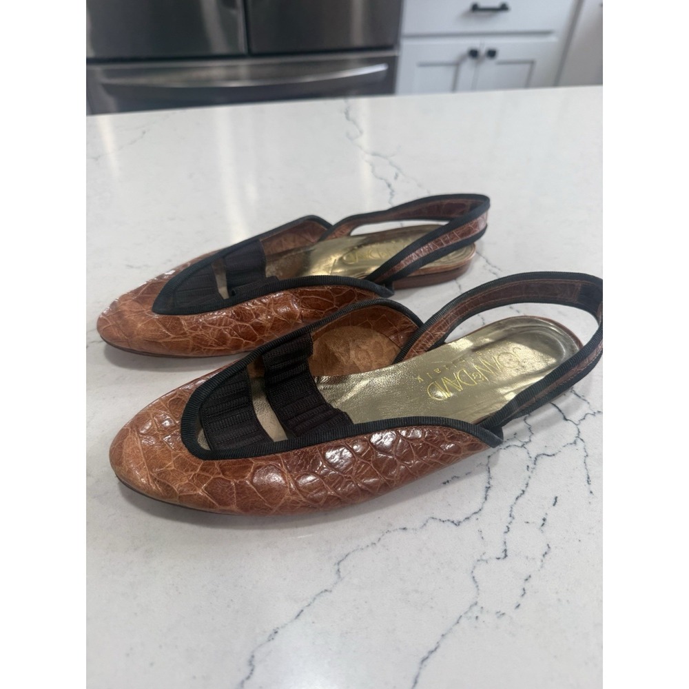 Joan & David Crocodile Mary Jane Slingback Ballet Flats Straps 6.5 Made In Italy